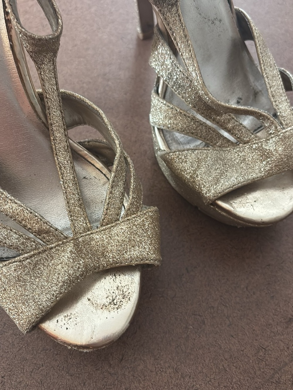 Gold Glitter High Heel Sandals - Women's Evening Heels 8.5 - Picture 2 of 3